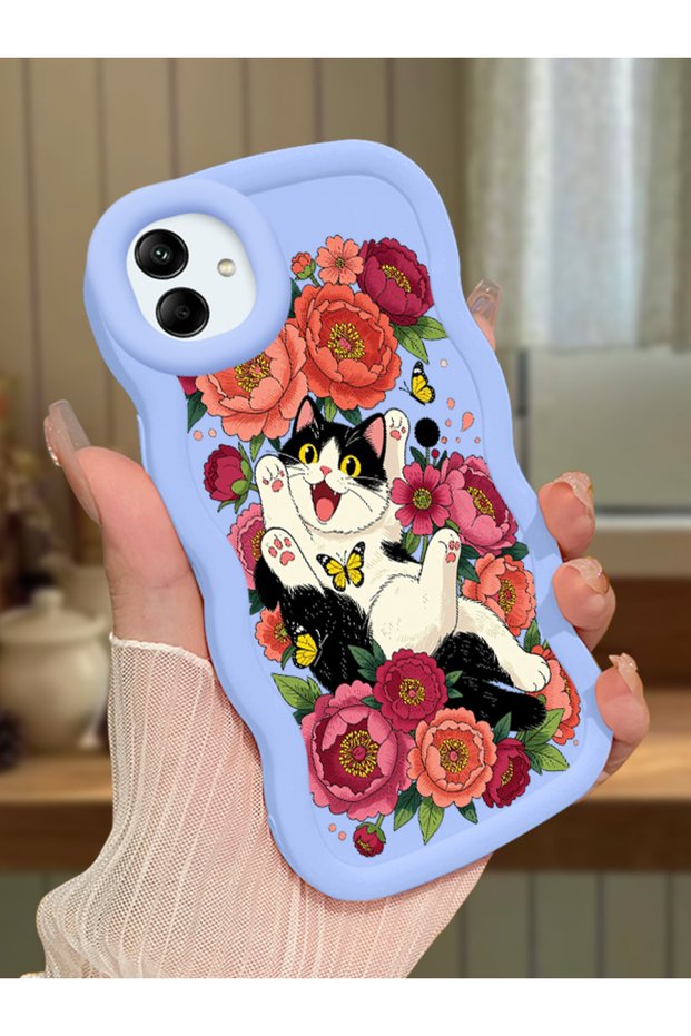 Samsung Galaxy A04 Compatible Case Camera Protector Blue Silicone Lover Couple Phone Case with Cat Case