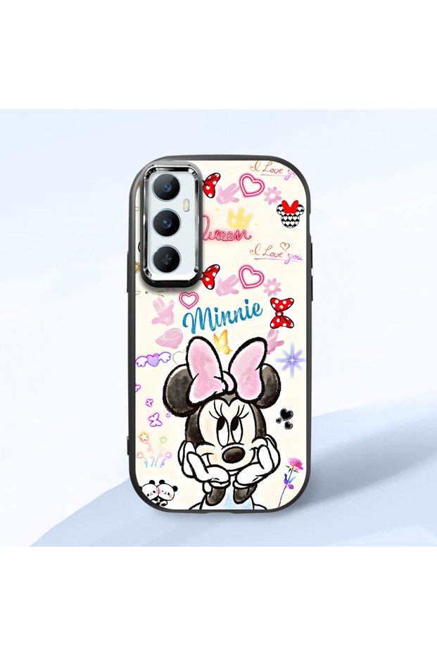 Realme C65 Compatible Case Camera Protector Black Minnie Patterned Silicone Lover Couple Phone Case