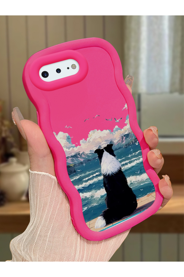 iPhone 8 Plus Compatible Case Camera Protector Red Silicone Lover Couple Phone Case Dog Pattern
