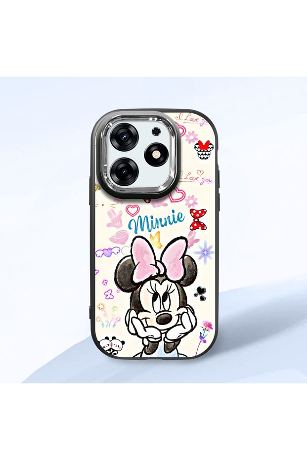 Tecno Spark 10 Pro Compatible Case Camera Protective Black Minnie Patterned Silicone Lover Couple Phone Case