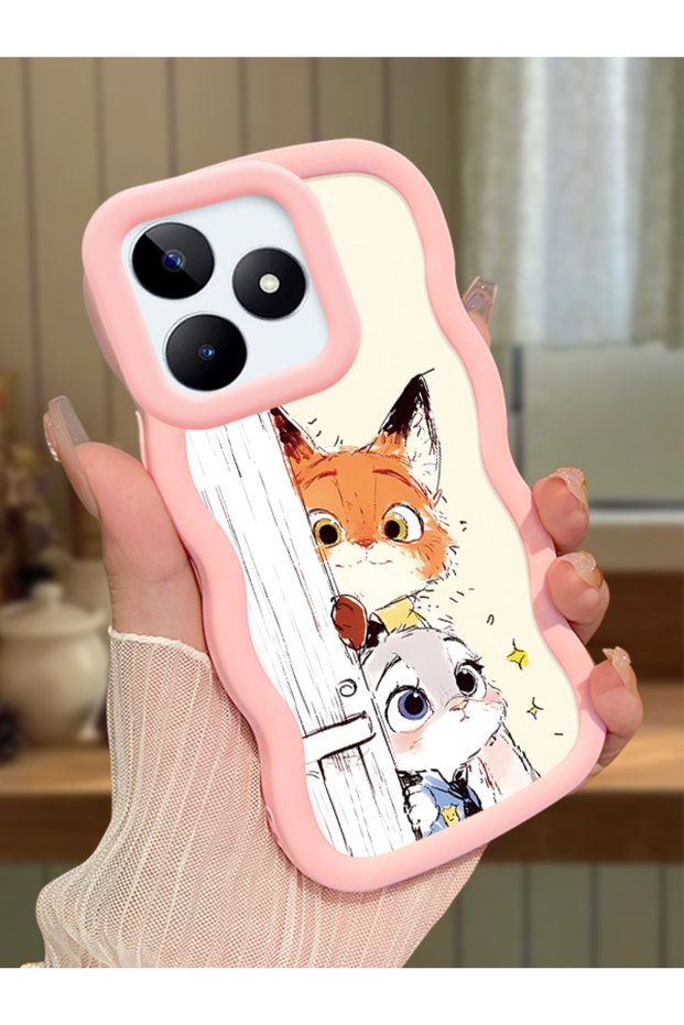 Realme C51 Compatible Case Camera Protective Pink Silicone Lover Couple Phone Case Cartoon Pattern