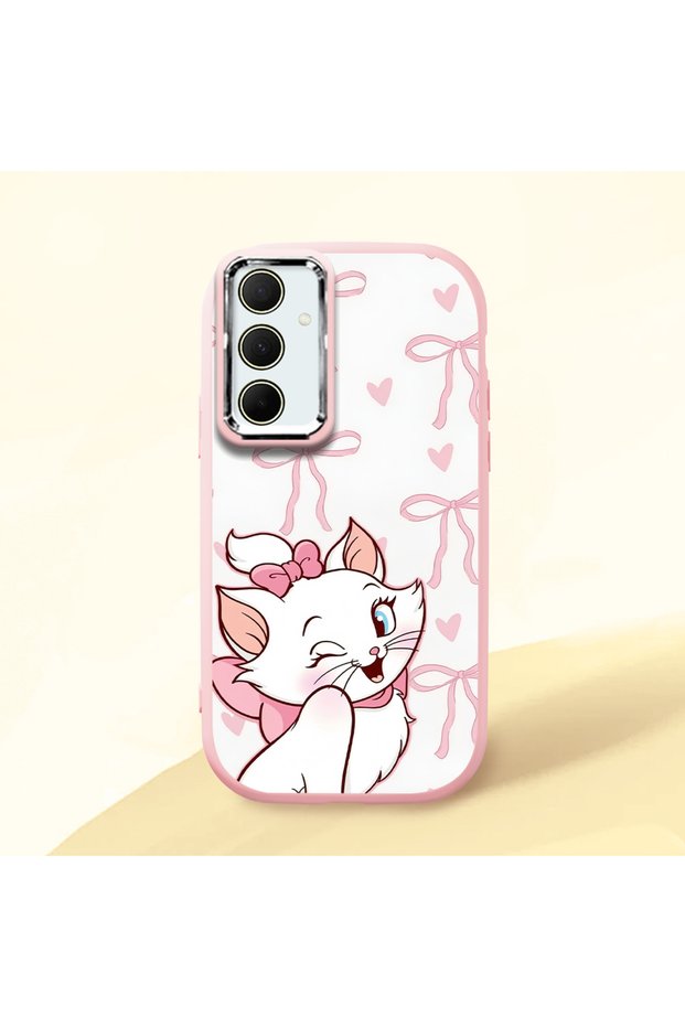 Samsung Galaxy A35 Compatible Case Camera Protective Pink Cartoon Patterned Silicone Lover Couple Phone Case