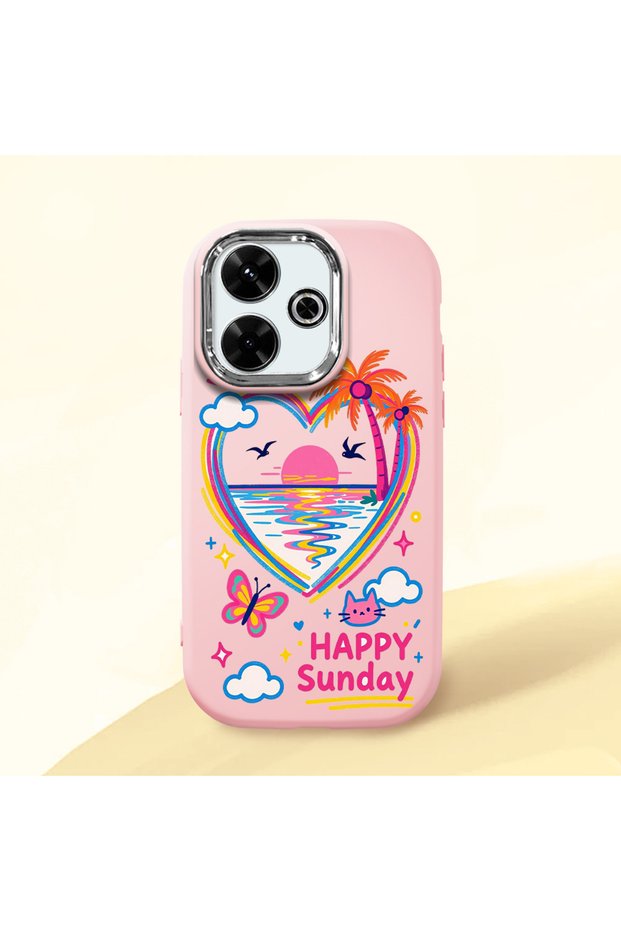 Redmi 13 Compatible Case Camera Protector Pink Heart Patterned Silicone Lover Couple Phone Case