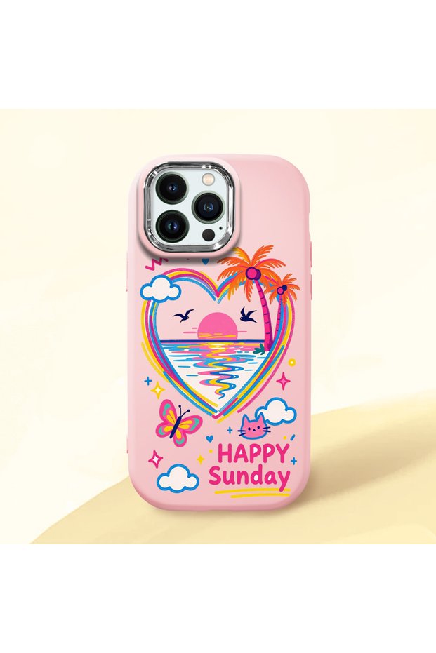 iPhone 14 Pro Max Compatible Case Camera Protector Pink Heart Pattern Silicone Lover Couple Phone Case