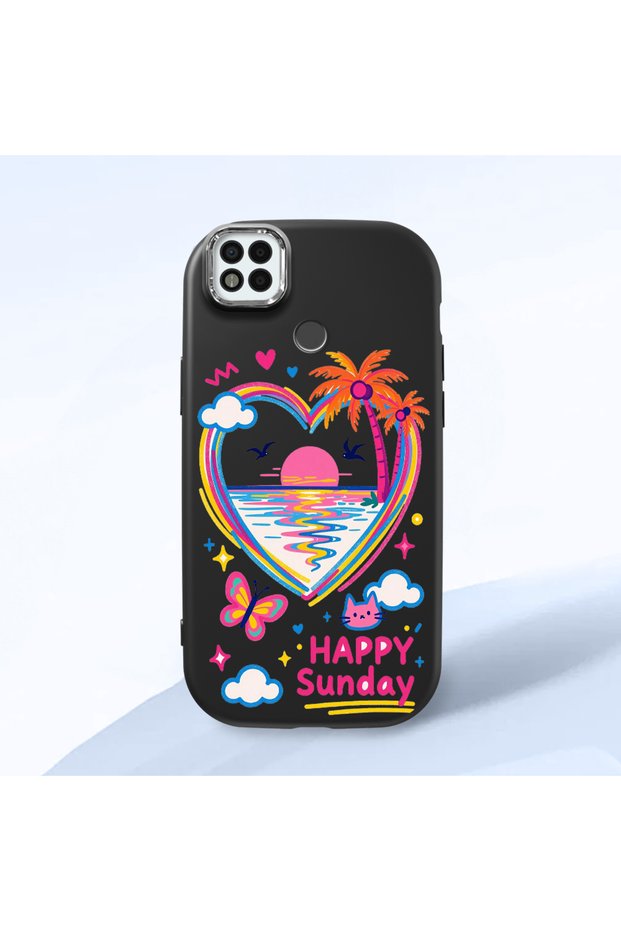 Poco C31 Compatible Case Camera Protector Black Heart Pattern Silicone Lover Couple Phone Case