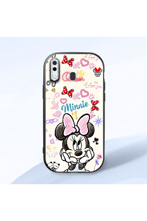 Samsung Galaxy A20 Compatible Case Camera Protective Black Minnie Patterned Silicone Beloved Couple Phone Case