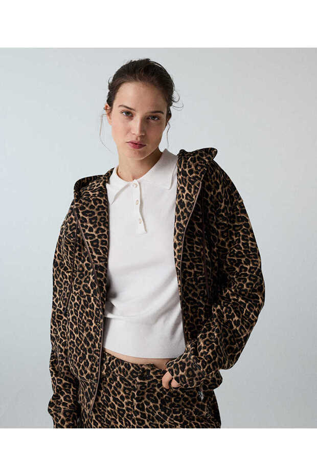 Leopar desen oversize sweatshirt