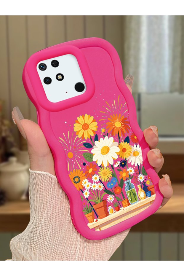 Redmi 10C Compatible Case Camera Protector Red Silicone Lover Couple Phone Case Floral Case
