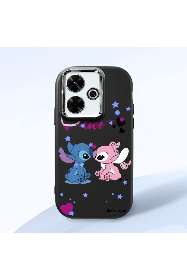 Poco M6 Compatible Case Camera Protector Black Stitch Patterned Silicone Lover Couple Phone Case