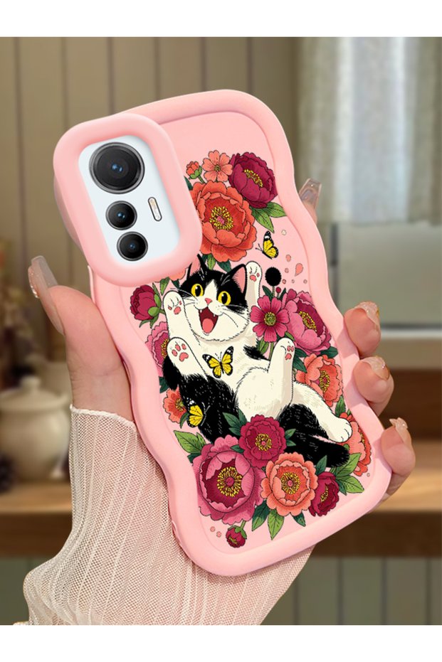 Mi 12 Lite Compatible Case Camera Protector Pink Silicone Lover Couple Phone Case Cat Case