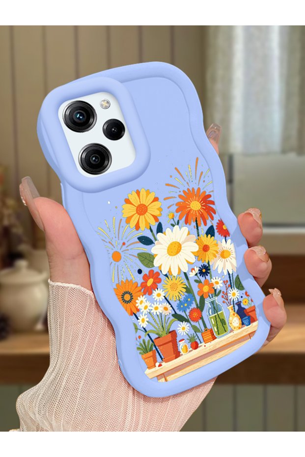 Poco X5 Pro 5g Compatible Case Camera Protector Blue Silicone Lover Couple Phone Case Floral Case