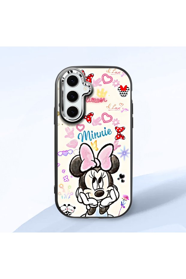 Samsung Galaxy S24 Fe Compatible Case Camera Protective Black Minnie Patterned Silicone Lover Couple Phone Case