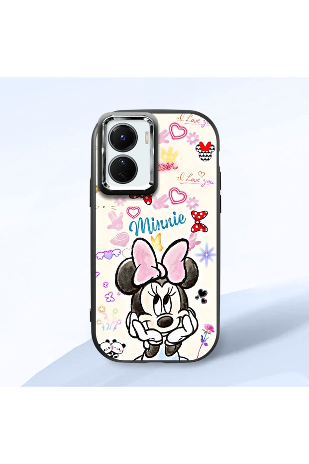 Vivo Y02S Compatible Case Camera Protector Black Minnie Patterned Silicone Lover Couple Phone Case