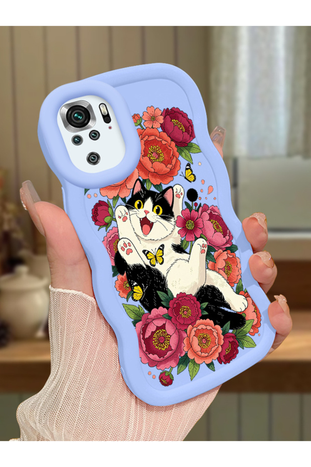 حافظة متوافقة مع هاتف Redmi Note 10S، حافظة حماية للكاميرا من السيليكون الأزرق، حافظة هاتف للزوجين مع حافظة على شكل قطة