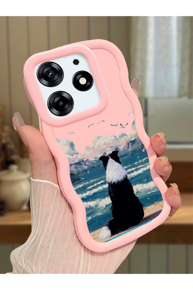 Tecno Spark 10 Pro Compatible Case Camera Protector Pink Silicone Lover Couple Phone Case Dog Pattern