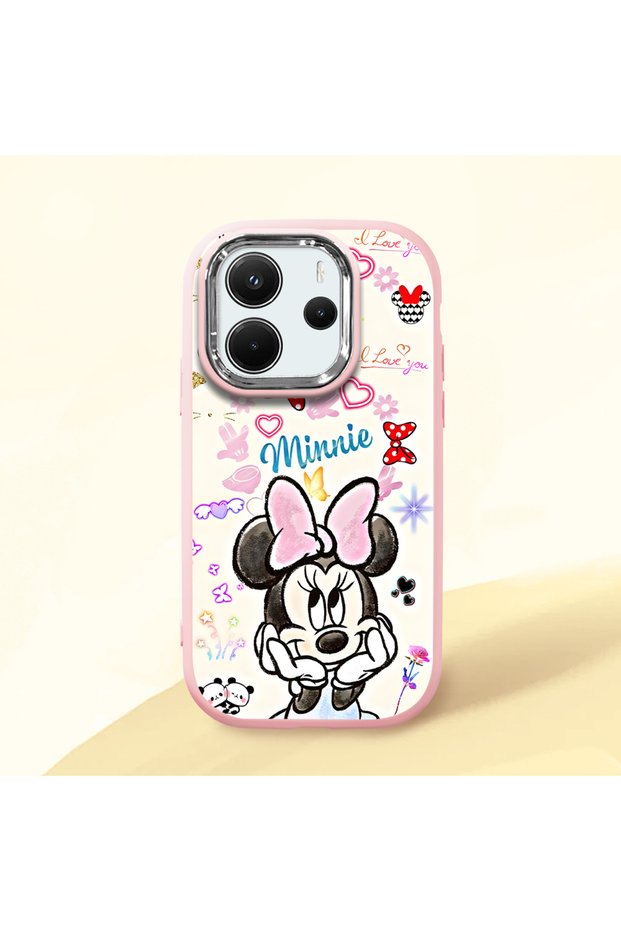Redmi Note 14 4g Compatible Case Camera Protector Pink Minnie Patterned Silicone Couple Phone Case