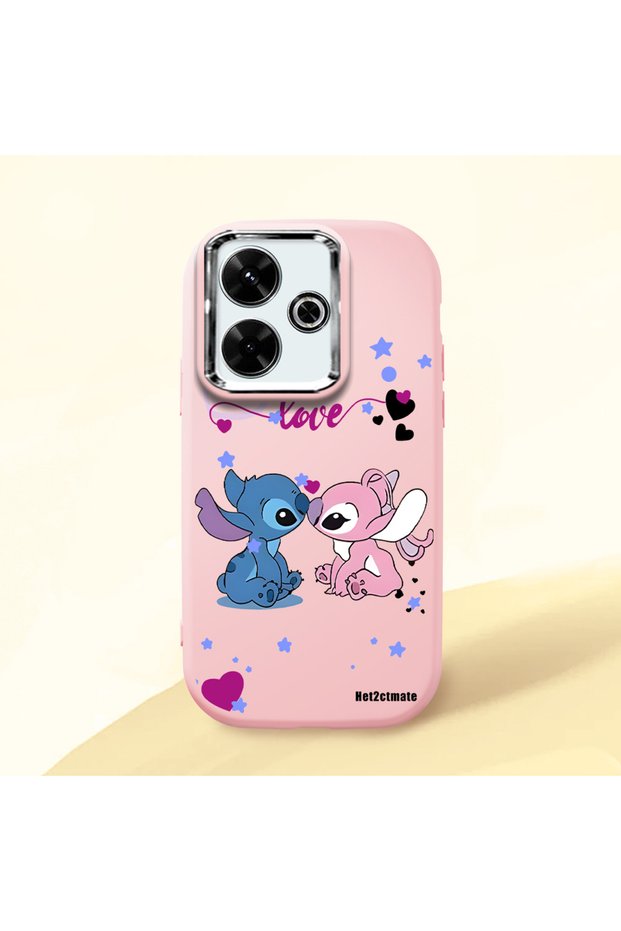 Poco M6 Compatible Case Camera Protector Pink Stitch Patterned Silicone Lover Couple Phone Case