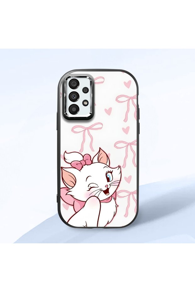 Samsung Galaxy A33 Compatible Case Camera Protective Black Cartoon Patterned Silicone Lover Couple Phone Case