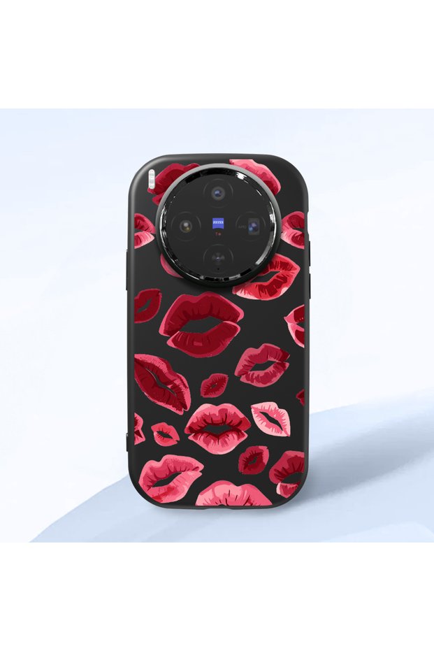 Vivo X300 Compatible Case Camera Protector Black Kiss Patterned Silicone Lover Couple Phone Case