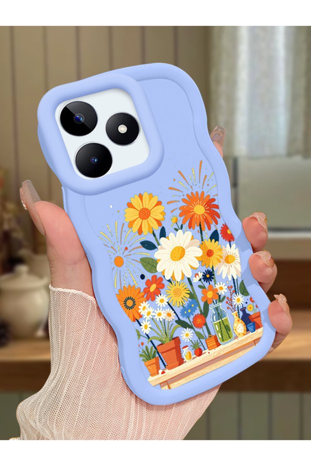Realme Note 50 Compatible Case Camera Protector Blue Silicone Couple Phone Case Floral Case
