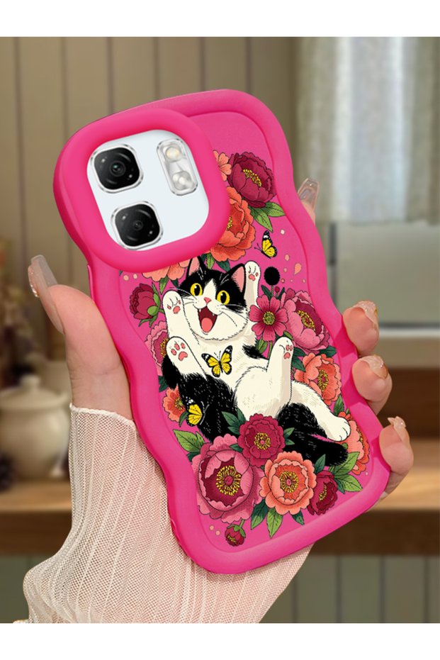 Infinix Hot 50I Compatible Case Camera Protector Red Silicone Couple Phone Case Cat Case