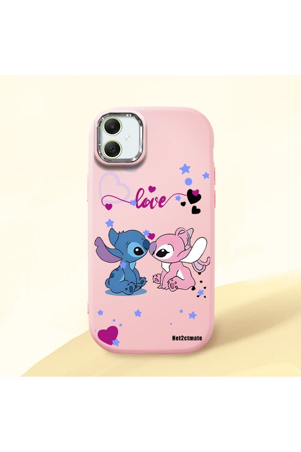Samsung Galaxy A05 Compatible Case Camera Protective Pink Stitch Patterned Silicone Beloved Couple Phone Case