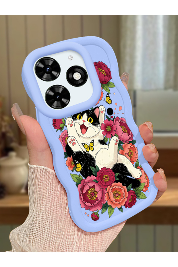 Tecno Spark 20 Compatible Case Camera Protective Blue Silicone Couple Lover Phone Case Cat Case