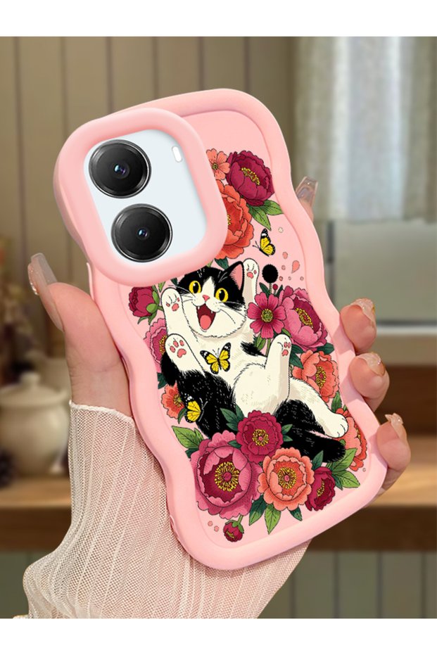 Poco X7 Pro Compatible Case Camera Protector Pink Silicone Lover Couple Phone Case Cat Case