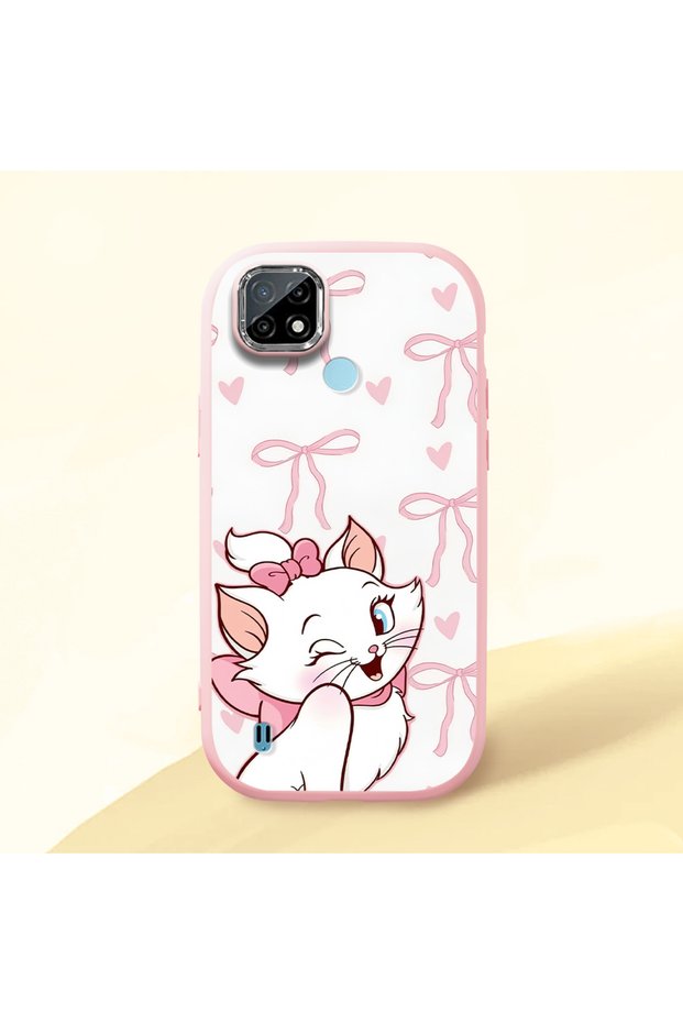 Realme C21 Compatible Case Camera Protective Pink Cartoon Patterned Silicone Lover Couple Phone Case