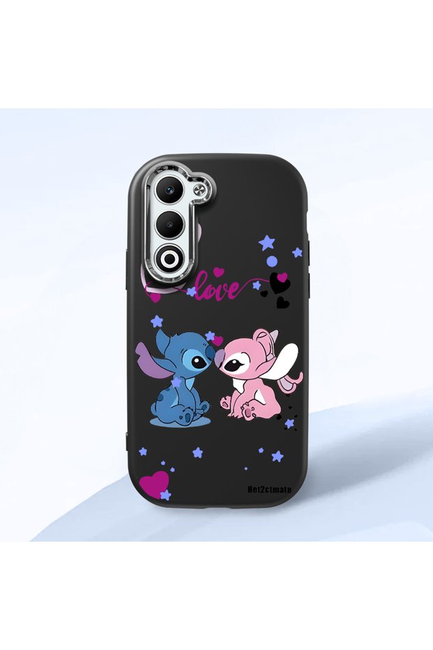 Oppo A5 Compatible Case Camera Protector Black Stitch Patterned Silicone Lover Couple Phone Case