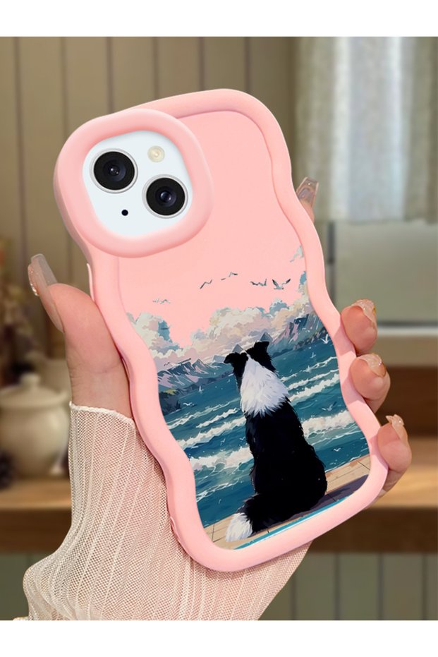 iPhone 13 Compatible Case Camera Protector Pink Silicone Lover Couple Phone Case Dog Pattern