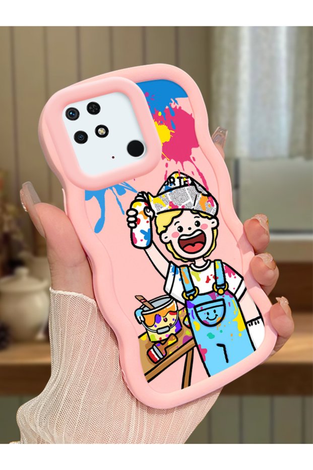 Redmi 10C Compatible Case Camera Protective Pink Silicone Lover Couple Phone Case Cartoon Pattern