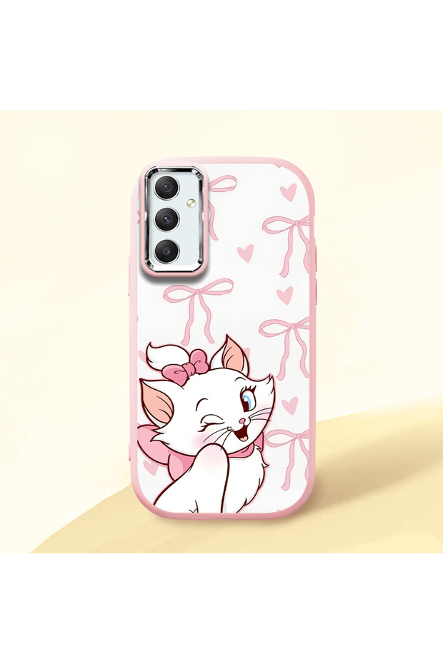 Samsung Galaxy A34 Compatible Case Camera Protective Pink Cartoon Patterned Silicone Beloved Couple Phone Case
