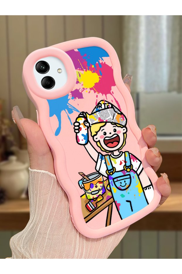 Samsung Galaxy M13 Compatible Case Camera Protective Pink Silicone Dear Couple Phone Case Cartoon Pattern