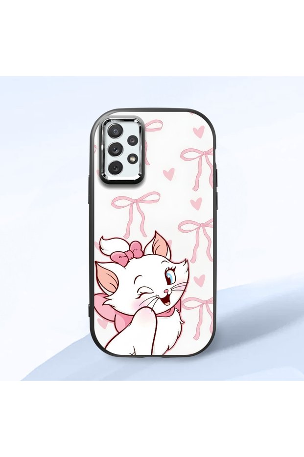 Samsung Galaxy A72 Compatible Case Camera Protective Black Cartoon Patterned Silicone Lover Couple Phone Case