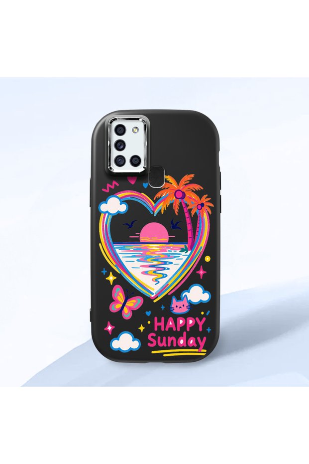 Samsung Galaxy A21S Compatible Case Camera Protective Black Heart Patterned Silicone Lover Couple Phone Case