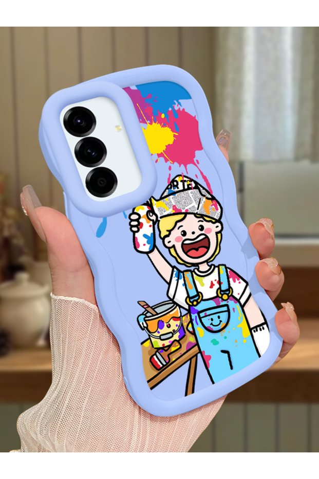 Samsung Galaxy A56 Compatible Case Camera Protective Blue Silicone Lover Couple Phone Case Cartoon Pattern