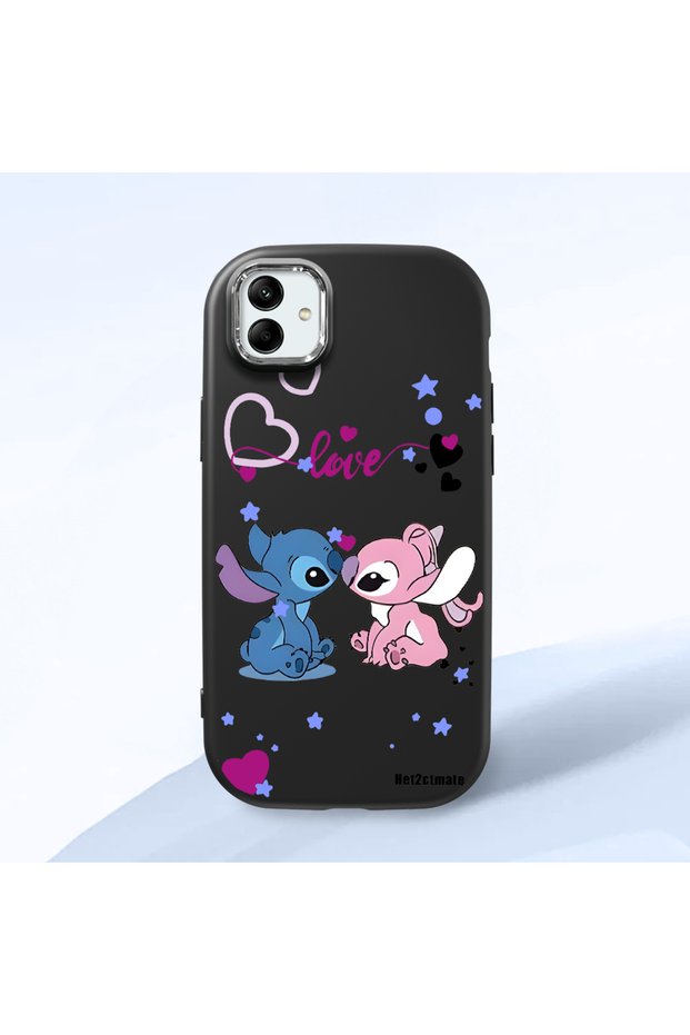 Samsung Galaxy A04 Compatible Case Camera Protective Black Stitch Patterned Silicone Lover Couple Phone Case