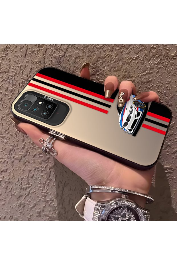 Redmi 10 2022 Compatible Racing Car Red Black Stripe Pattern Phone Case, Stylish Protective Cover