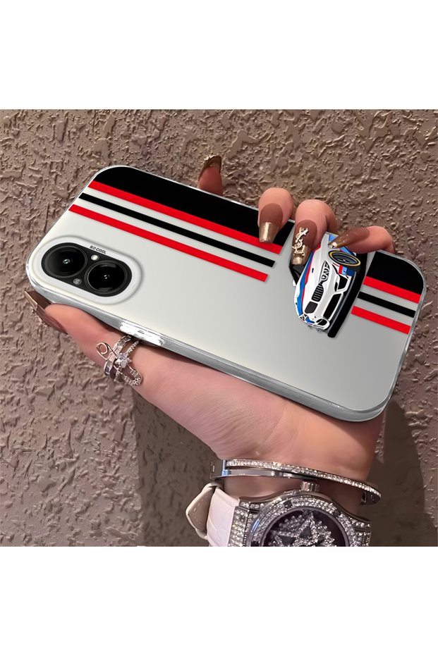 Realme C67 4g Compatible Racing Car Red Black Stripe Pattern Phone Case, Stylish Protective Cover