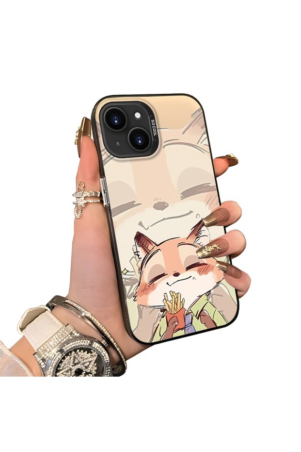 iPhone 13/14 Compatible Hard Acrylic Back Silicone Edge Lens Protection Double Case