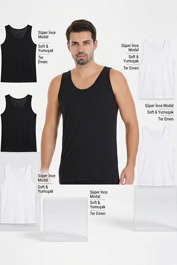 Men's Super Thin Modal Cotton Undershirts Set of 6 - Sweat-Absorbing Soft Thin Undershirts