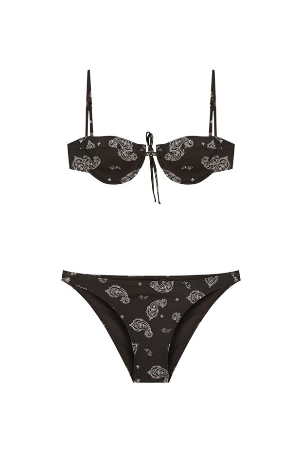 Brown Shawl Pattern Balconette Bikini