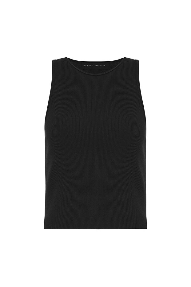 Black halter knit tank top