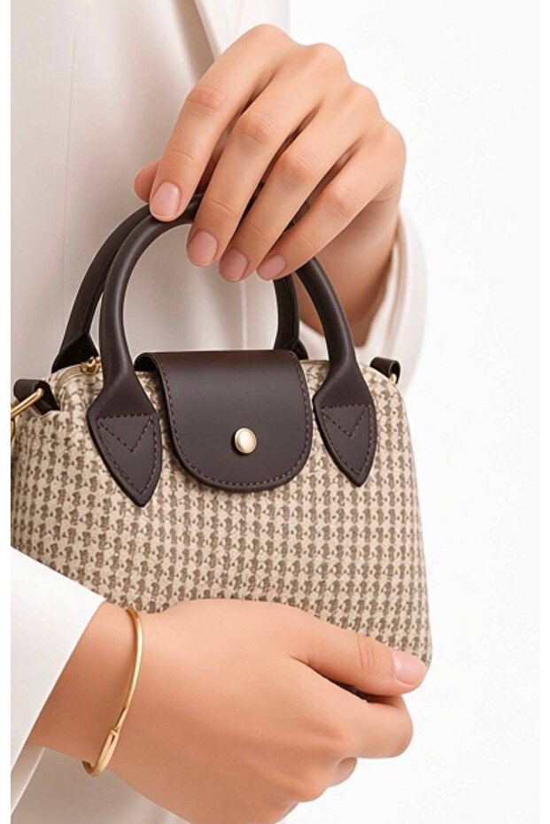 Snap Closure Patterned Mini Hand and Shoulder Bag with Strap