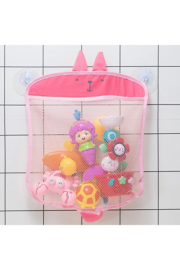C109-pink Baby Bath Toys Organizer Quick Dry Toddlers Mesh Net Bag for Bathroom Toy Storage Cartoon