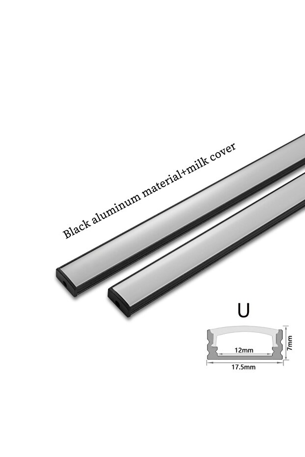 U black with milky 4Pcs Black Cover 1-30 Pieces/Pack LED Aluminum Profile 0.5m/Piece U/V Shape Suita