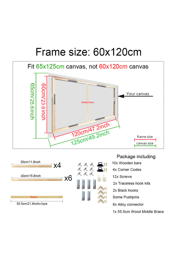 60x120cm Natural Solid Wood 24 Sizes DIY Wood Frame Kit for Canvas Oil Painting Frame Bars Wood Fram