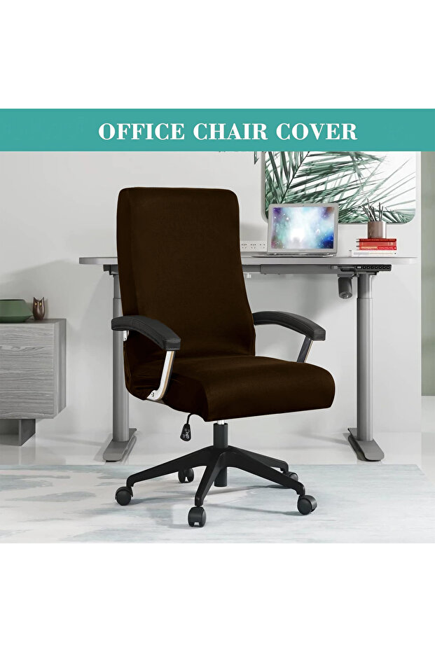 M Dark Brown Stretch Spandex Office Chair Covers Anti-dirty Computer Seat Chair Cover Removable Sli