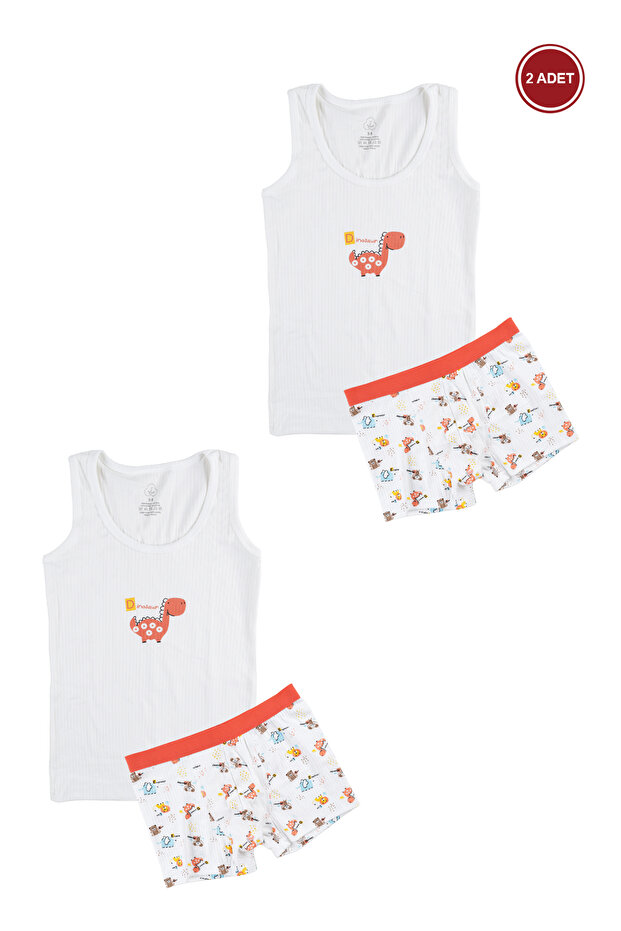 Boy's 2-Piece Cotton Ribbed Printed Athlete Boxer Set
